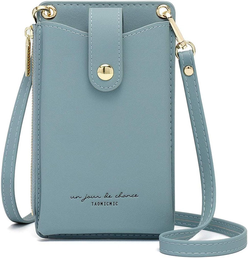 Womens Cellphone Crossbody Bag Small Light Leather Shoulder Purse Handbag Card Wallet Lanyard Case Girls Satchel Pouch - B-blue