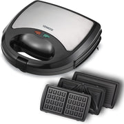 3-in-1 Sandwich Maker, Waffle Maker & Grill with 3 Sets of Non Stick Multifunctional Plates for Grilling, Toasted Sandwiches and Waffles SMM02.000SI Silver/Black - NEW_Round Shape