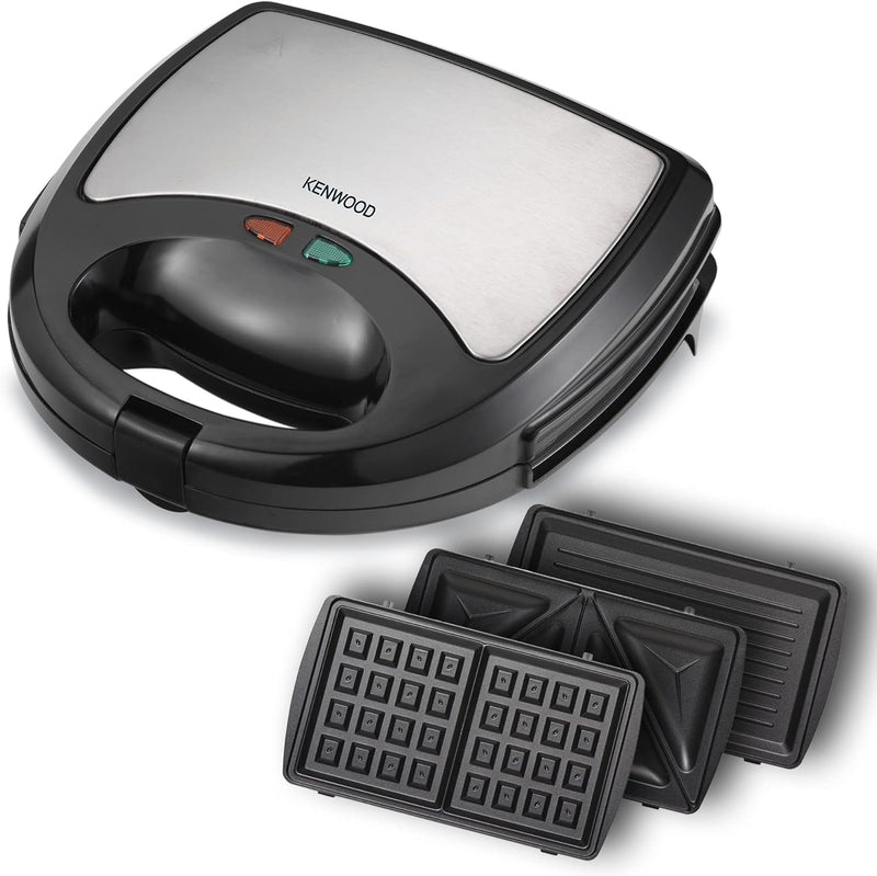 3-in-1 Sandwich Maker, Waffle Maker & Grill with 3 Sets of Non Stick Multifunctional Plates for Grilling, Toasted Sandwiches and Waffles SMM02.000SI Silver/Black - NEW_Round Shape