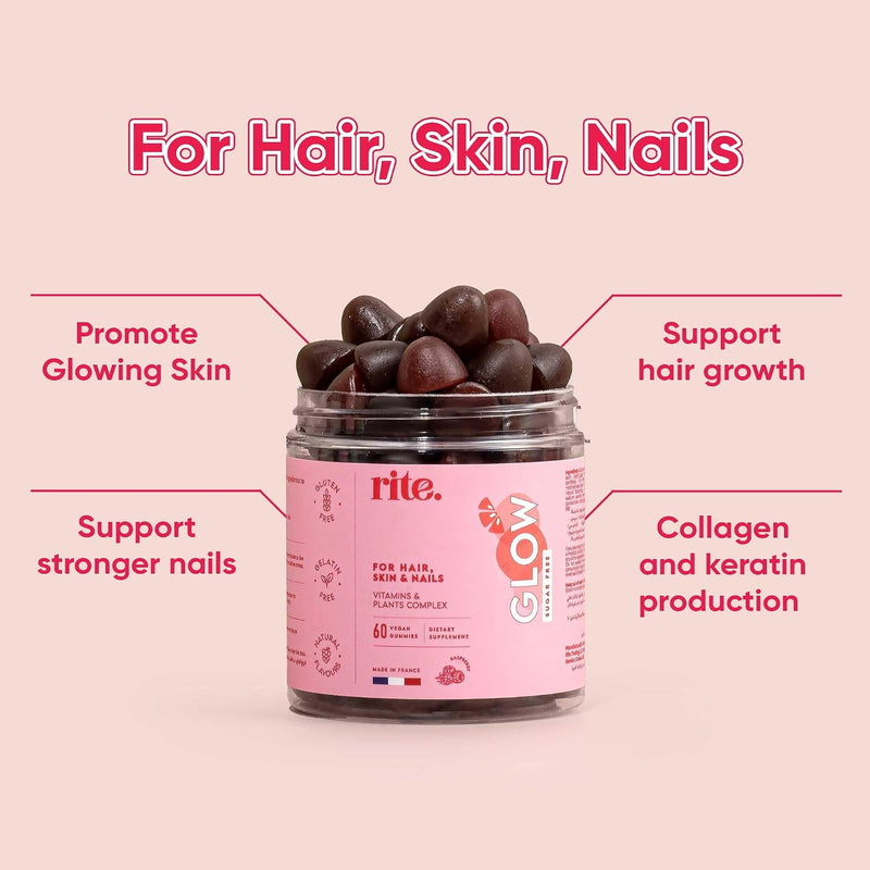 Glow Hair Skin & Nails Vegan Vitamin Gummies 2000% Dv Biotin With Zinc, Selenium & Efficient Plants Hair Growth, Stronger Nails & Healthy Skin 60 Vegan Gummies Delicious Natural Raspberry