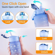 3Pcs Water Bottles (2L+900ml+300ml),Time Marked Motivational Sporty Designs, Leak Proof, BPA Free for Adults Kids Office Gym Exercise and Protein shakes