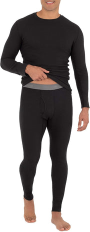 Men's Recycled Waffle Thermal Underwear Set (Top and Bottom) Pajama Set - Black