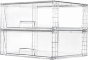 4 Large Stackable Clear Acrylic Drawer Organizer with Handles, Easy Assembly for Bathroom, Kitchen Cabinet, Closet, Makeup - 2pack-Wide