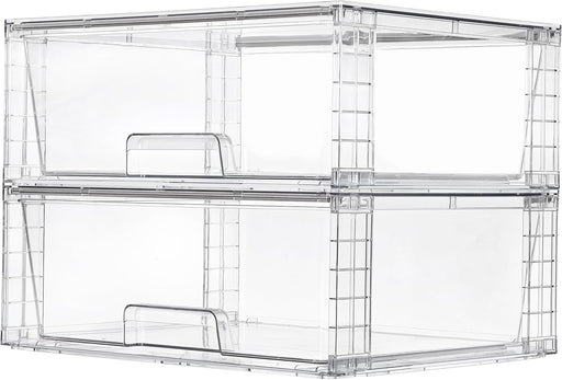 4 Large Stackable Clear Acrylic Drawer Organizer with Handles, Easy Assembly for Bathroom, Kitchen Cabinet, Closet, Makeup - 2pack-Wide