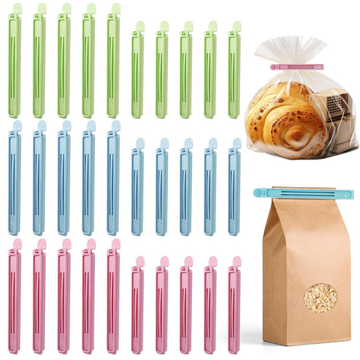 Ysimple 30 Pcs Food Bag Clips for Food Storage, 2 Sizes & 3 Colours Reusable Bag Sealing Clips, Freezer Bag Clips Fridge Sealing Storage Clips for Keeping Food Fresh, Sealing Packets(12CM, 15CM)