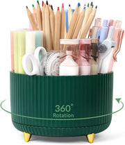 SKYDUE 360 Degree Rotating Desk Organizer, Dual-Purpose Pencil Pen Holder for Desk, Rotating Desk Pen Organizer with 5 Slots, Art Supply, Pencil Cup for Office, School, Home - 5.8*5.8*4.7 Inches DarkGreen_1Pack