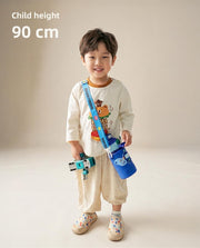 Kids Water Bottle with Straw 450ml - 316 Medical Grade Stainless Steel Vacuum Insulated Flask - 3D Cute Robot Design Leakproof School Cup with Strap (Blue Robot) - Blue Robot