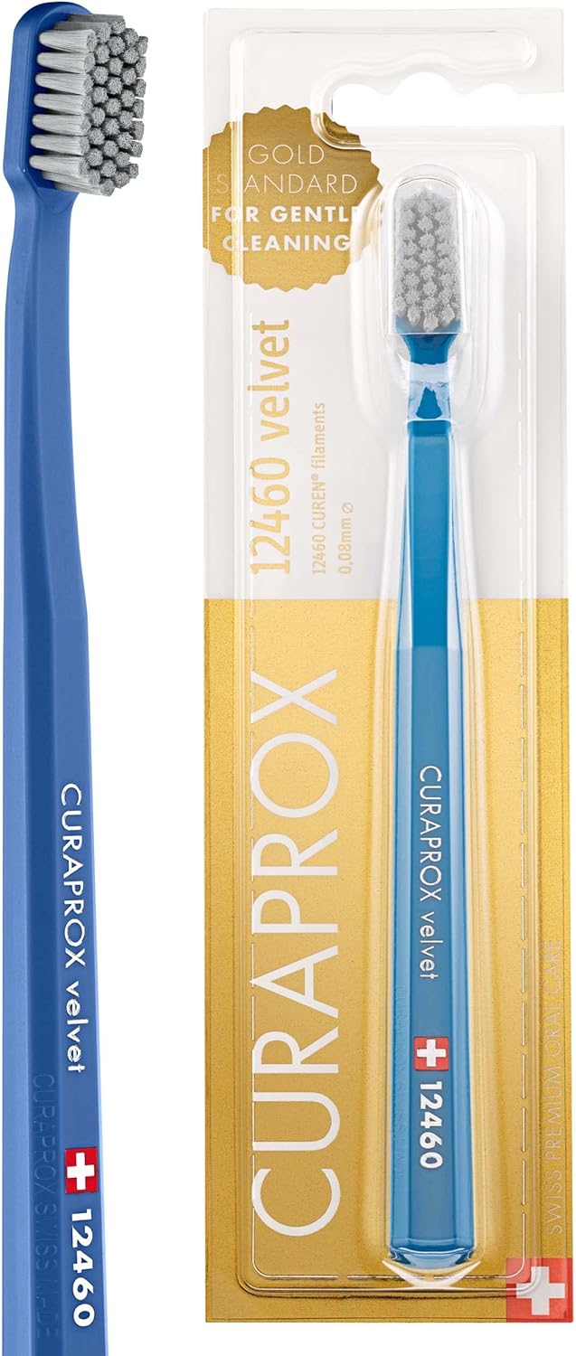 CS 12460 Velvet Ultra Soft Toothbrush, 12460 CUREN Filaments for Daily Use, Sensitive Teeth or Bleeding Gums, Gentle Deep Cleaning Manual Toothbrush, Swiss Premium Oral Care - blue 1 stÃ¼ck (1er Pack)