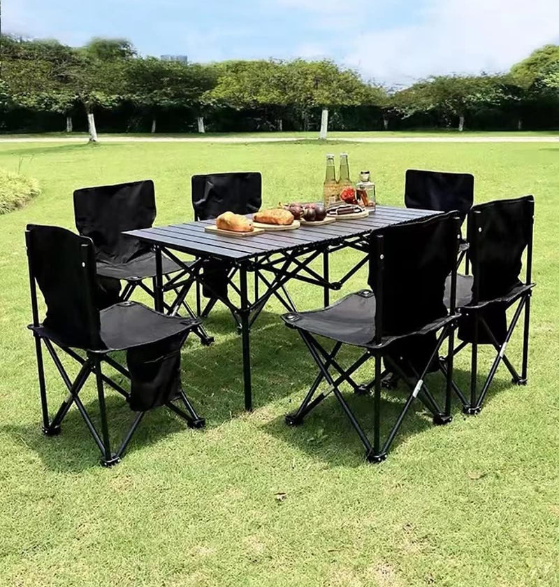 Silk Route Camping Folding Table and 4 Chairs Set, 95 cm 57 cm 50 cm Size