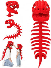 AM ANNA Dinosaur Skeleton Costume, Plush Wearable Dino Outfit with Headgear Spine for Kids Adult Halloween Cosplay Dress Up Spinosaurus - Red