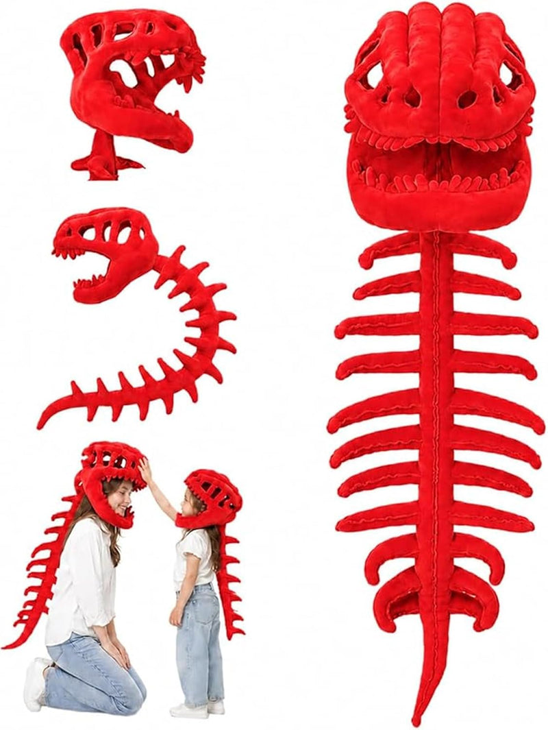 AM ANNA Dinosaur Skeleton Costume, Plush Wearable Dino Outfit with Headgear Spine for Kids Adult Halloween Cosplay Dress Up Spinosaurus - Red