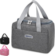 Binoster Insulated Lunch Bag Office Lunch Bag Cooler Bag Carry Bag Lunch Bag Picnic Bag Waterproof Canvas Insulated Bag for Women, Men, School and Office Girls Children - Greysquare