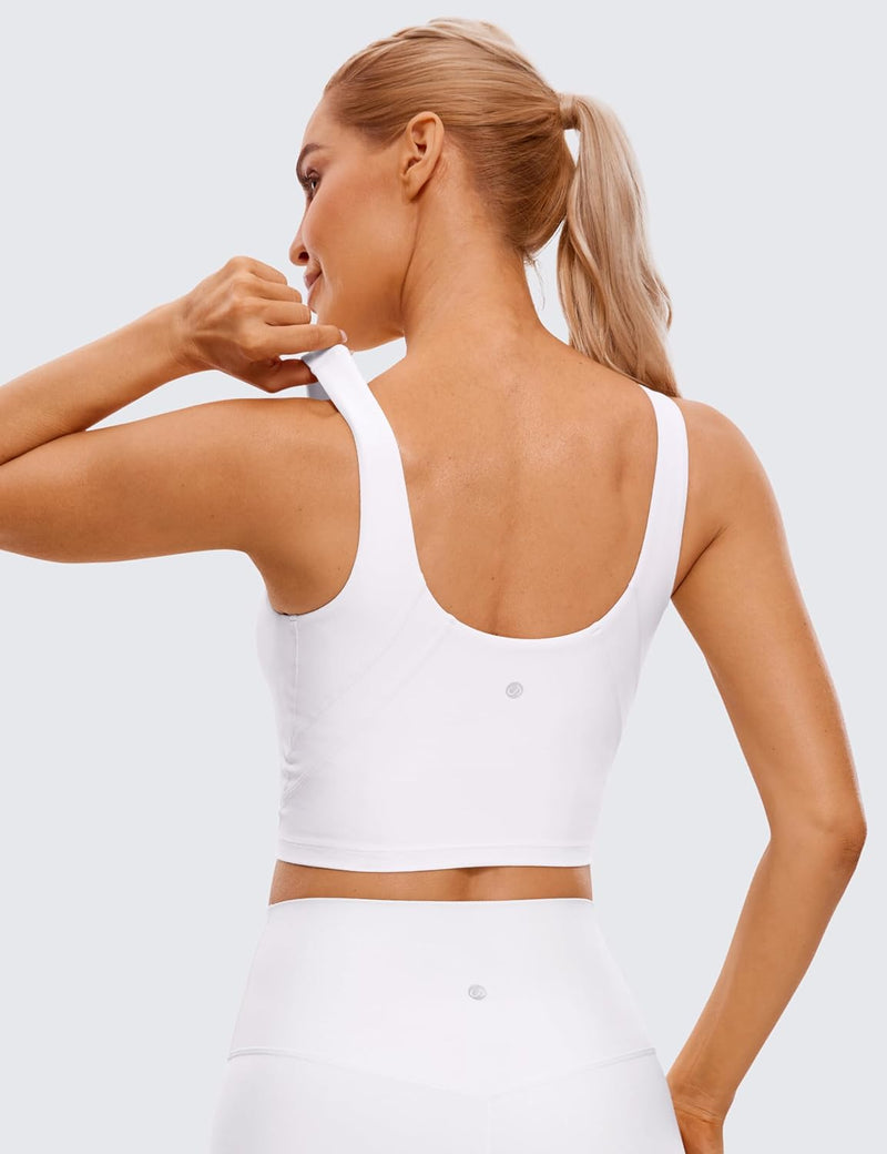 CRZ YOGA Womens Butterluxe High Neck Longline Sports Bra - U Back Padded Crop Workout Tank Top with Built in Bra