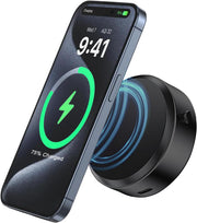 15W Car Electric Suction Cup Magnetic Wireless Charger Phone Holder, Air Vacuum Suction Phone Mount for Mirror and Gym, Compatible with iPhone 12/13/14/15/16 Series, Black - Round-Black