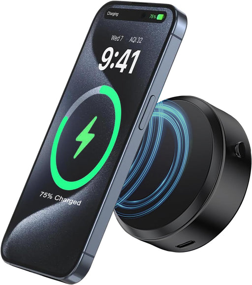 15W Car Electric Suction Cup Magnetic Wireless Charger Phone Holder, Air Vacuum Suction Phone Mount for Mirror and Gym, Compatible with iPhone 12/13/14/15/16 Series, Black - Round-Black