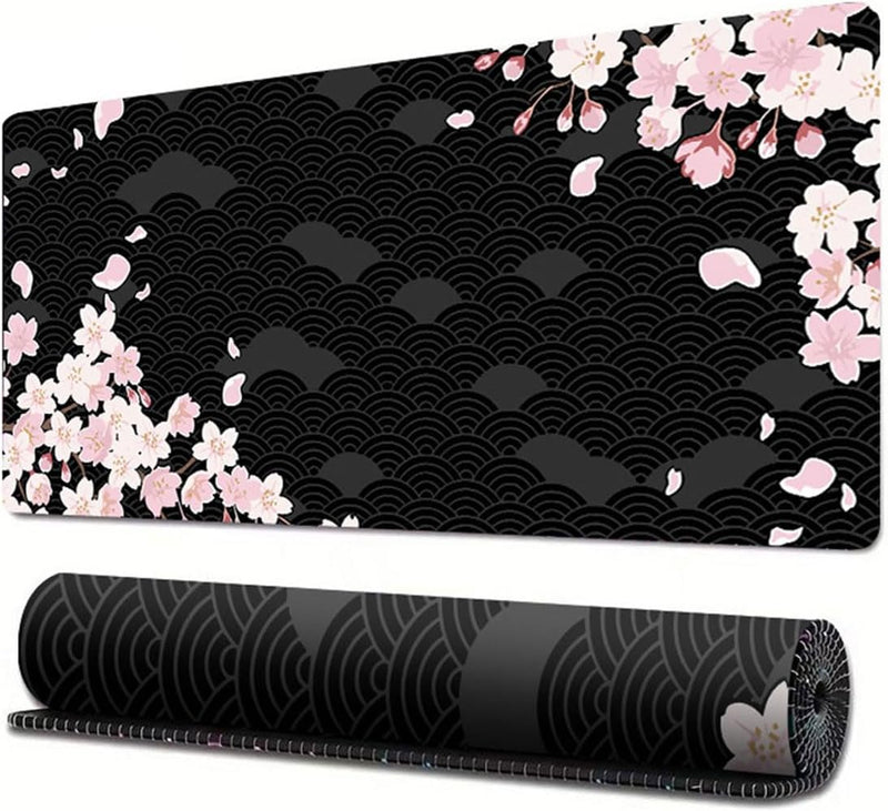 Gaming Mouse Pad XL - 80x30cm Large Mouse Mat with Anti-Slip Rubber Base for Keyboard and Mouse, for Home and OfficeWhite with Black Topographic Line - Black