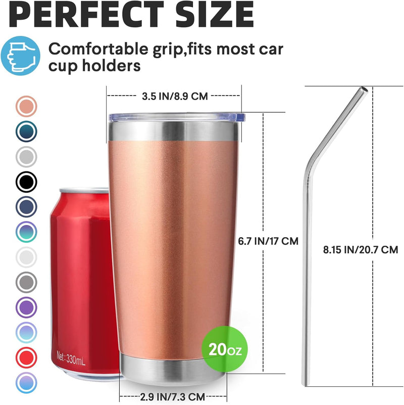Volhoply 20oz Stainless Steel Tumbler with Lid and Straw,Double Wall Insulated Travel Iced Coffee Mug Fits Car Cup holder,Powder Coated Cups for Hot and Cold Drinks,Gifts for Women Men（White,1 Set）