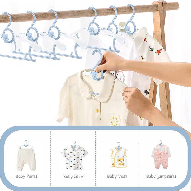 EETU Baby Hangers for Nursery Closet,Infant Hanger 20 Pack Non-Slip and Extendable Plastic Children's Newborn Baby Hangers 11"-14" Adjustable Children Coat Hanger for Girl Boy Toddler Kids (Blue)