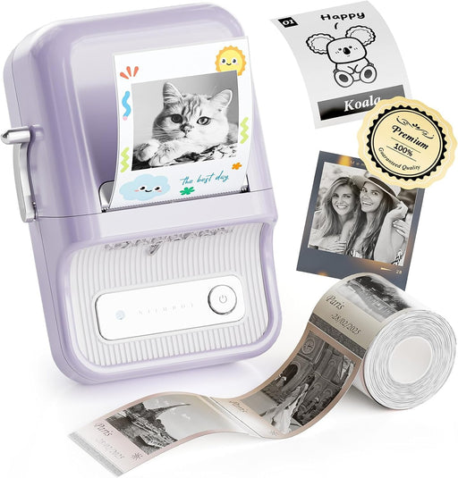 B21 Pro 300DPI Label Maker, Portabel Sticker Maker, Bluetooth Label Maker, 300DPI HD Label Printer for Photos, Notes, Study Graphics, Memo Maker,50x30mm Label (Black) - Purple