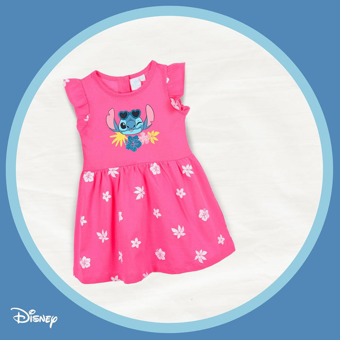 Disney Stitch Baby Girls Dress Soft Short Sleeve Cotton Dress 6-24 Months