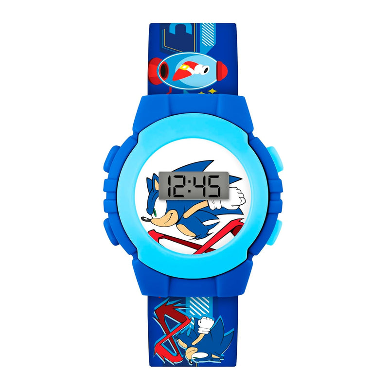 Disney Sonic the Hedgehog Kids Blue Digital Watch with Printed Silicone Strap,SNC4316