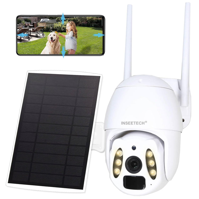 INSEETECH Solar Tuya Smart Camera, 4MP Solar Security Camera Wireless Outdoor with Floodlight, PTZ WiFi Camera for Home Surveillance, 98FT Night Vision, Motion Detection, Waterproof IP66, 2 Way Audio