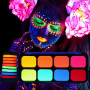 Face Painting Kit, 8 Neon Fluorescent Colors, UV Body & Face Paint, Water Activated, Ideal for Halloween, Rave, Festival Makeup, Skin-Safe, Non-Toxic, Easy Removal, Perfect for Kids & Adults