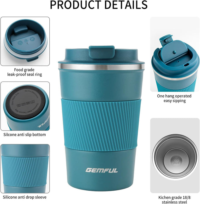 GEMFUL Travel Coffee Mug Stainless Steel Vacuum Ice and Hot Drinks Insulated Tumbler for Home Office Outdoor Works, 380ml, Pink