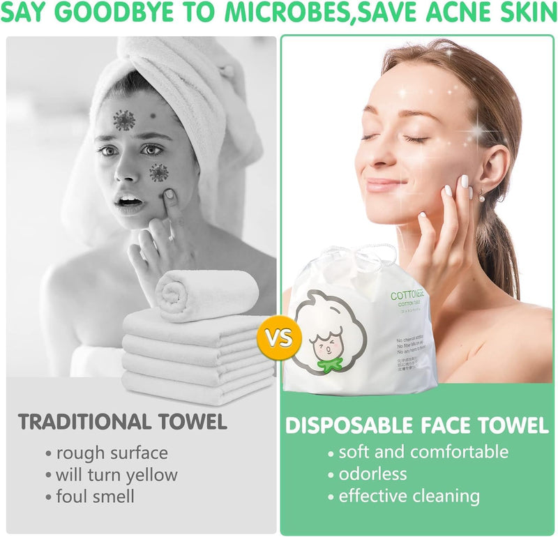 Mumoo Bear Disposable Face Towel Facial Cotton Tissue Pure Cotton Dry Wipes Soft Makeup Remover Towel for Sensitive Skin Portable (70 Counts)