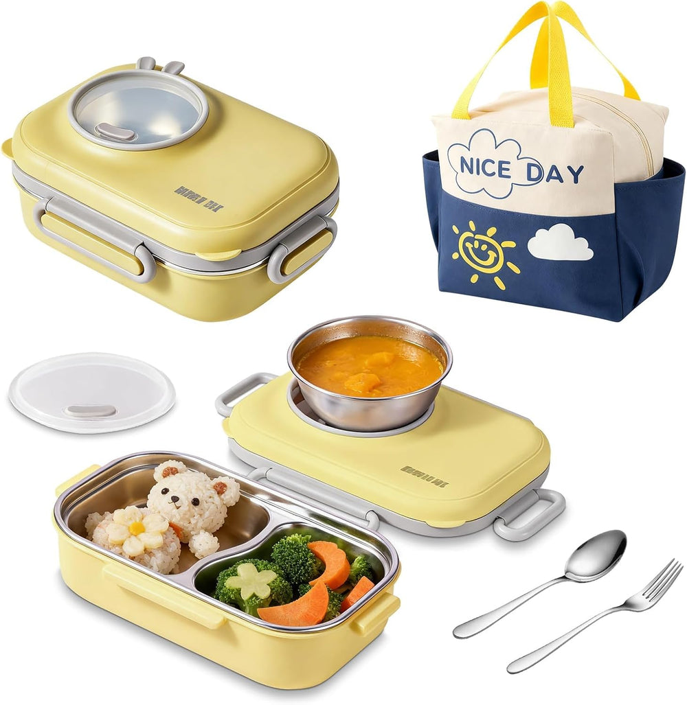 Bento Lunch Box for Kids: Leak-Resistant 304 Stainless Steel Lunch Boxs - 3-Compartments with Silicone Container - Bento Box for Ages 4-16 - for School, Picnics & Office (Pink)