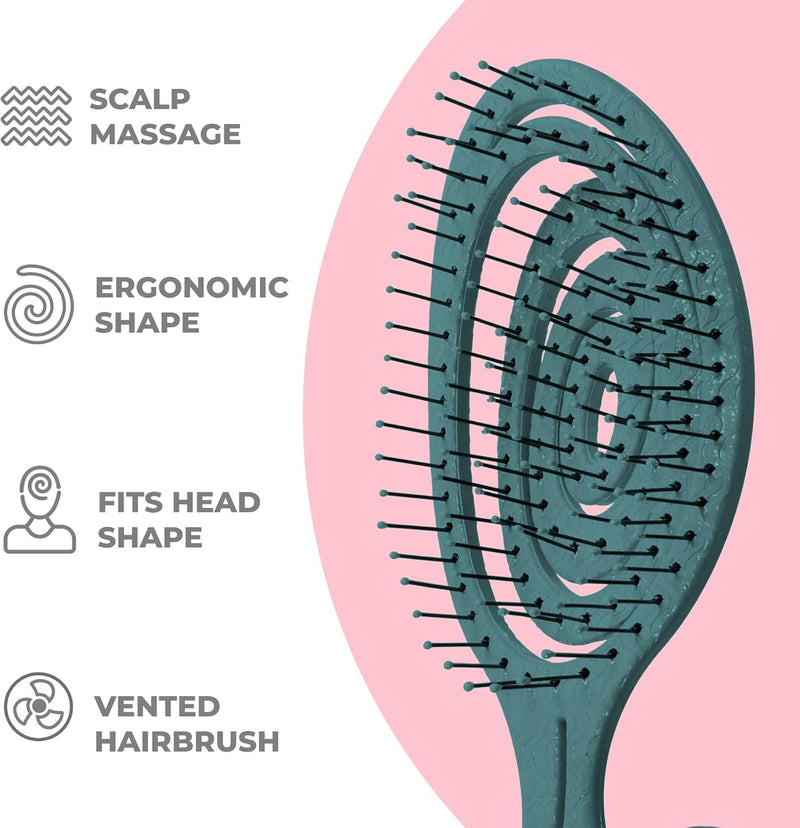 Ninabella Organic Detangling Hair Brush for Women, Men & Children - Does not Pull on Hair - Hair Straightening Brushes for Straight, Curly & Wet Hair - Unique Spiral Hairbrush, Rose Gold