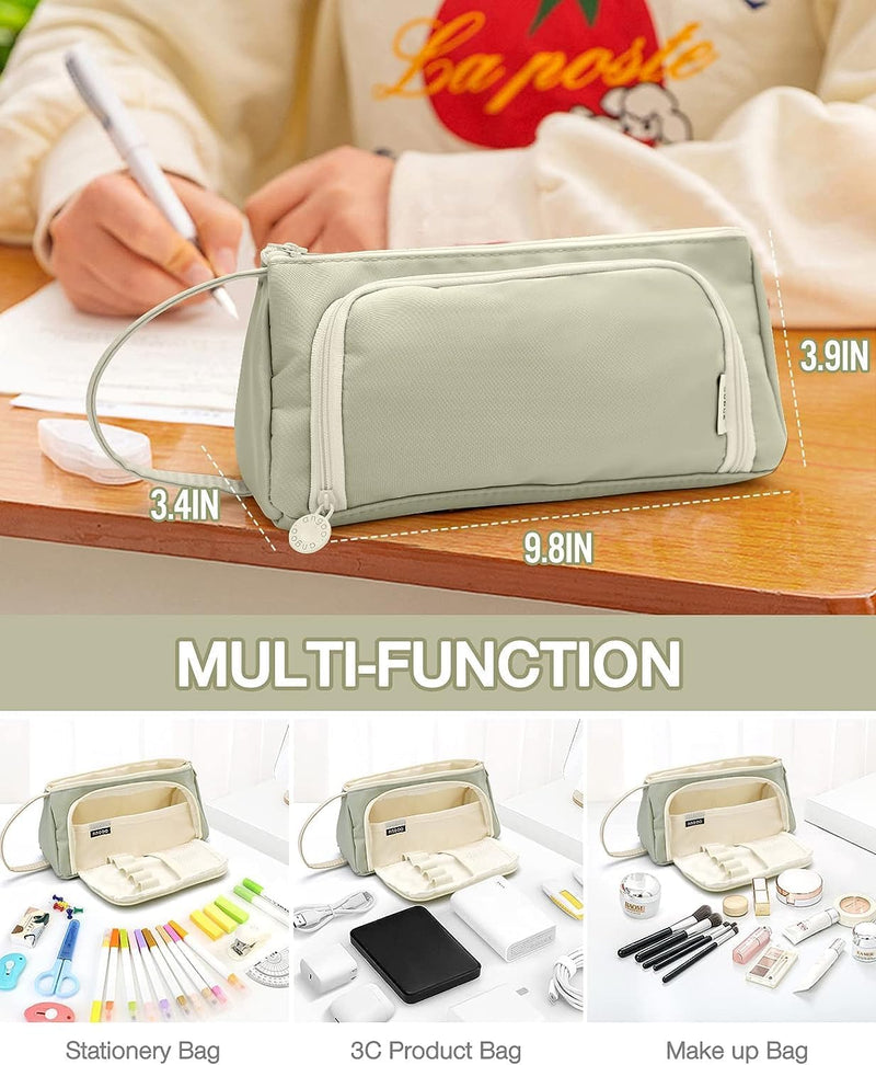 Pencil Case Pen Bag, Large Capacity Pencil Bag, Stationery Storage, Pencil Pouch, Handheld Makeup Pouch Holder, Pencil Organizer, College School Office Supplies for Student Gift (Light Green)