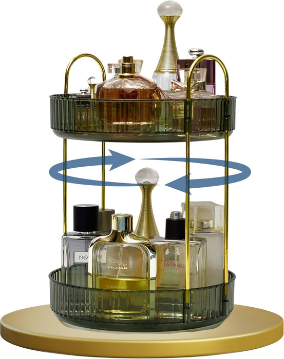 Sortify Perfume Organizer, Luxury Acrylic Perfume Stand, Lazy Susan 360° Rotating Makeup Organizer & Skincare Rack, Showcase Your Cologne Collection with 2 Tier Perfume Tray 32x23x23cm (Gold)