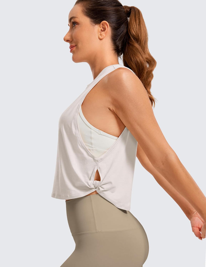 CRZ YOGA Women's Pima Cotton Workout Tank Crop Sports Shirt Sleeveless Yoga Running Tops