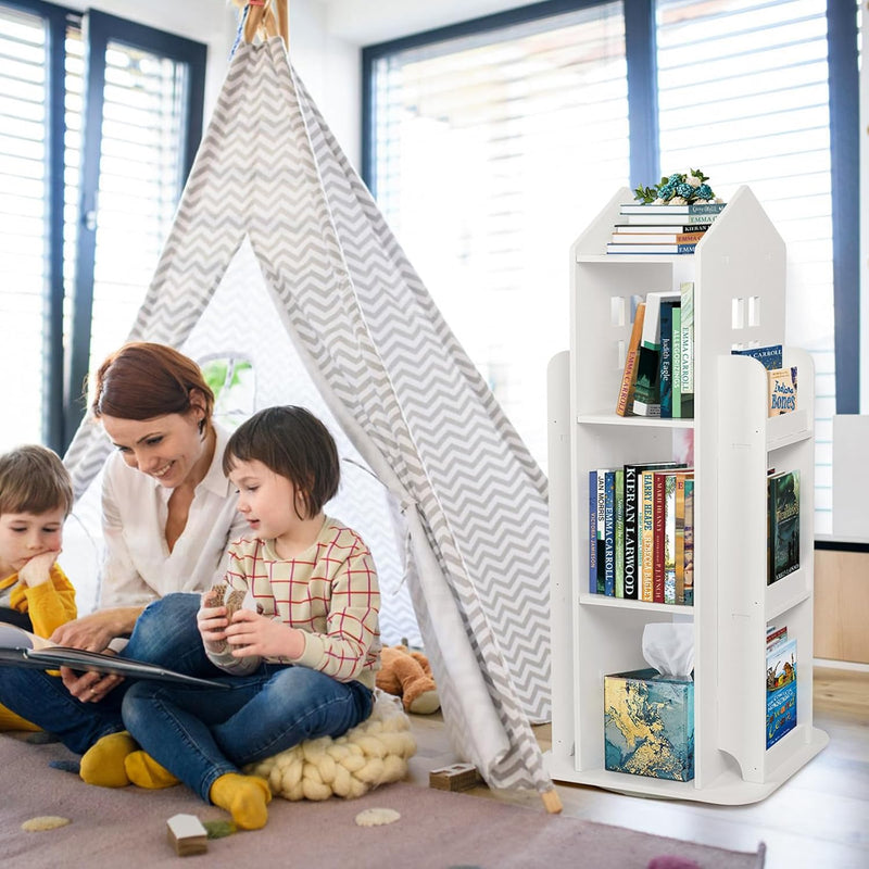 Rotating Bookshelf 3-Tier 360 Revolving Children's Bookcase Floor Standing Corner Books Storage Shelf for Playroom Study Room Bedroom Livingroom Kids Room