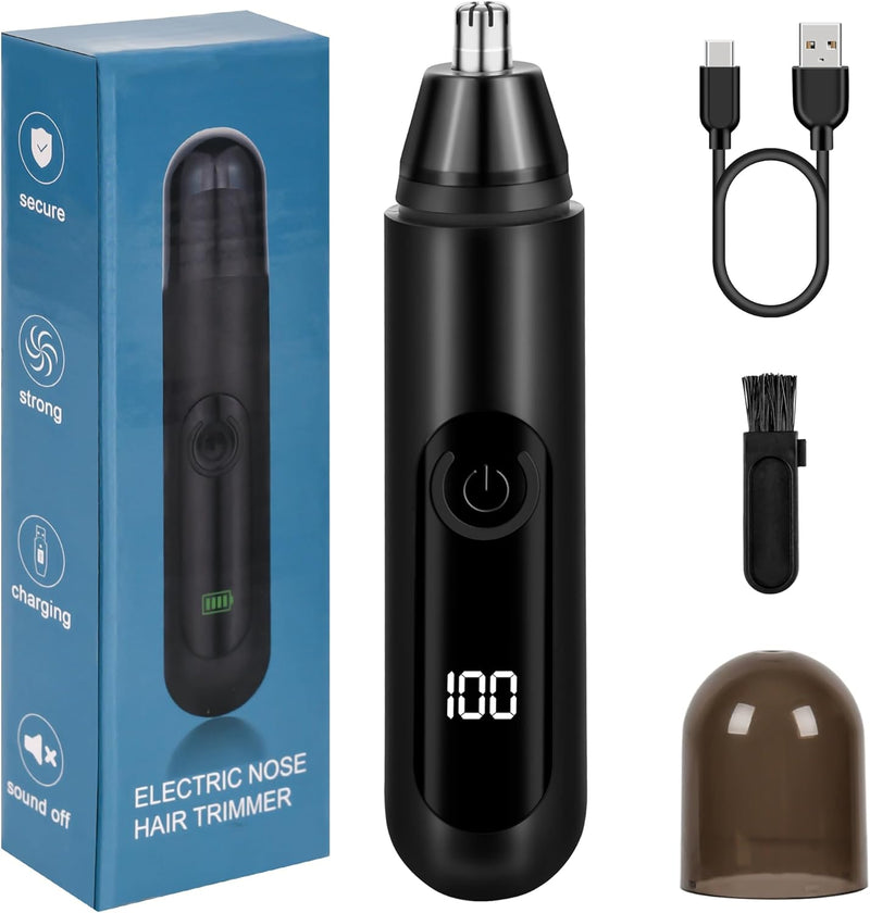 Nose Trimmer for Men Ear Nose Hair Trimmer, Electric Nose Trimmer with LED Display, USB-C, 180min Ultra-Long Battery Life, Easy Cleaning, Wet & Dry Use