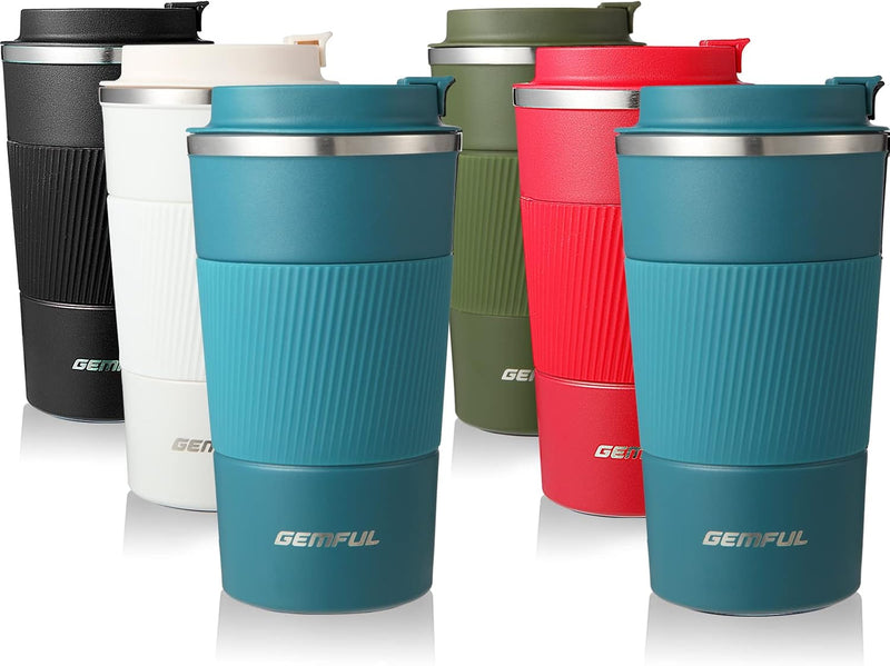 GEMFUL Travel Coffee Mug Stainless Steel Vacuum Ice and Hot Drinks Insulated Tumbler for Home Office Outdoor Works, 380ml, Pink