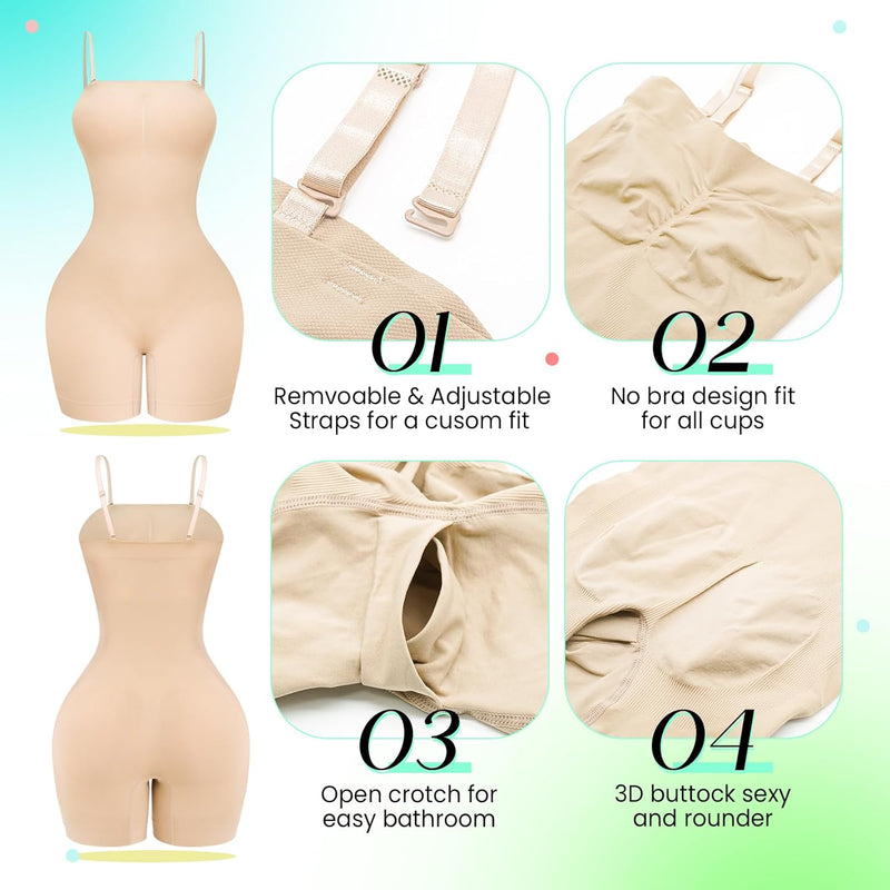 Strapless Shapewear Bodysuit Tummy Control Full Body Shapewear Seamless Butt Lifter Mid Thigh Jumpsuit Tops