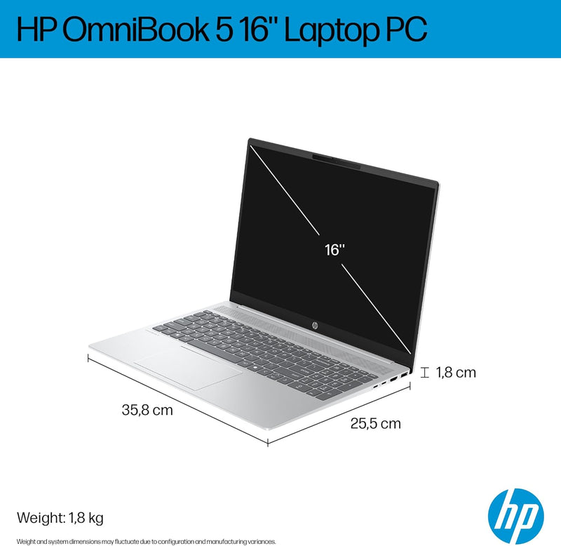OmniBook 5 Laptop 2025 Model 16" 2K AMD Ryzen 7 8840U 16GB RAM 512GB SSD Windows 11 Glacier silver Standalone 16-BC1002NE En-Ar Keyboard UAE Version