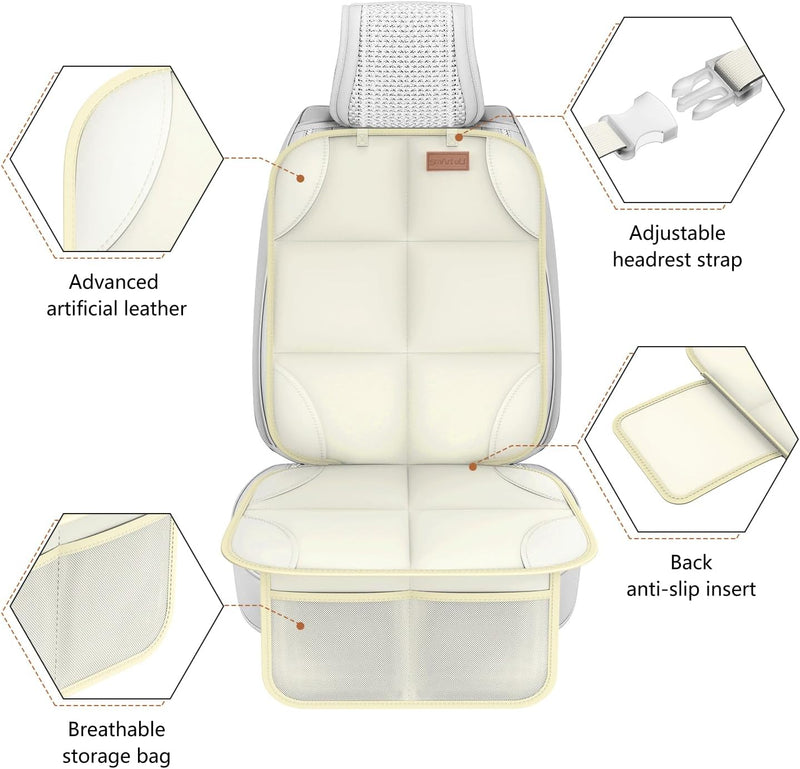 Smart elf Car Seat Protector, 2Pack Seat Protector Protects Child Seats with Thickest Padding and Non-Slip Backing Mesh Pockets for Baby and Pet, Black