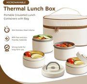 Stainless Steel Lunch Box 4pcs Set, 3-Layers of Insulation Leakproof Box with Thermal Insulated Lunch Bag, 304 Steel Containers Stackable & Perfect for Work, School, Travel, Picnics