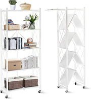 SKY-TOUCH Foldable Storage Organizer 4 Tier, Storage Shelves Kitchen Cabinet Storage Rack, Shelf Storage Multipurpose Rack for Living Room Bedroom Kitchen Garage Black - White 5-shelf