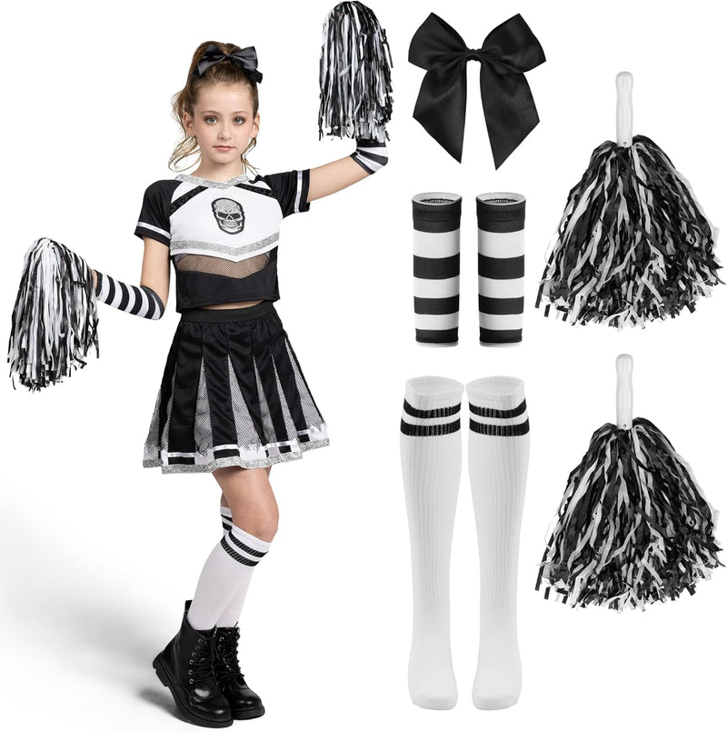 Spooktacular Creations Halloween Cheerleader Costume for Girls, Scary Skull Cheerleader Costume with Accessories for Girls, Role Play, Red and Black - in black and white