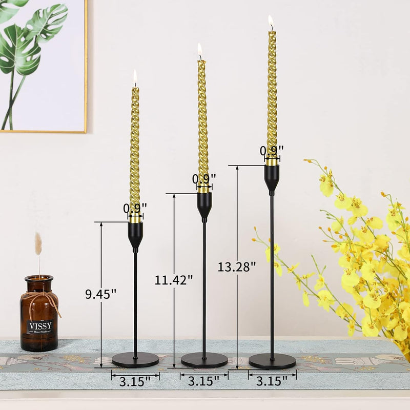 DELFINO 3 Pcs Matte Black Candle Holders for Taper Candles, Decorative Candlestick Holder for Wedding, Dinning, Party, Fits 3/4 inch Thick Candle&Led Candles (Metal Candle Stand)