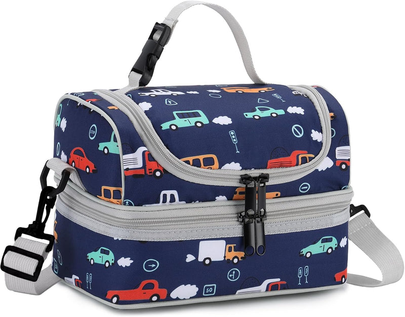 VASCHY Lunch Box Bag Men, Insulated Two Compartments Bento Cooler Bags for Adults/Women/Kids for School,Daycare,Kindergarten,Picnic Black - Car