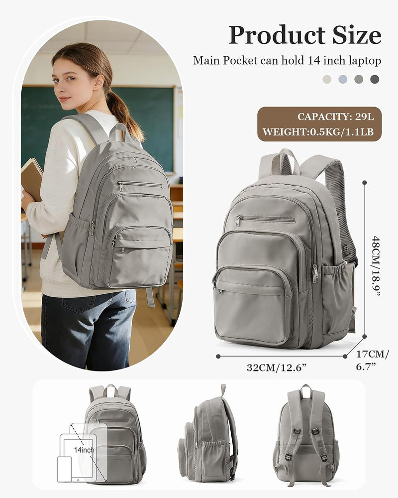 WEPOET Backpack Women Men School Backpack Large with Many Compartments Waterproof Backpack Lightweight for School Backpack Teenager Daypacks Backpack for Boys Girls, A3-grey-brown, Rucksack Backpacks