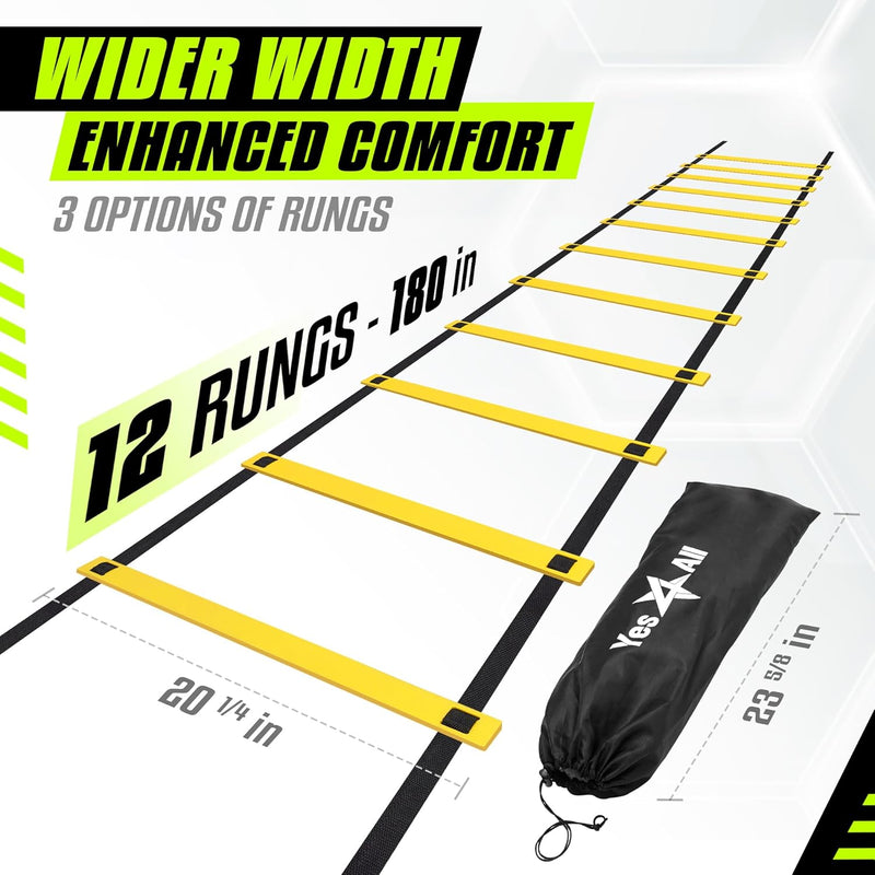 Ultimate Agility Ladder Speed Training Equipment - 8, 12, 20 Rungs with Multi Colors - Soccer and Football Training - Speed Ladder for Kids and Adults - Included Carry Bag - 12 Rungs 1. Yellow
