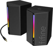 FIFINE Computer Speakers, Desktop PC Speakers with Volume Control, RGB Gaming Loudspeakers Wired with 3.5mm Aux Audio Cable for Laptop Monitor Phone Tablet-AmpliGame A20