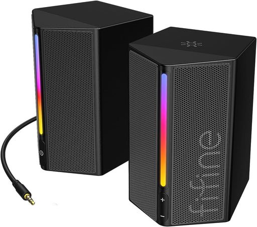 FIFINE Computer Speakers, Desktop PC Speakers with Volume Control, RGB Gaming Loudspeakers Wired with 3.5mm Aux Audio Cable for Laptop Monitor Phone Tablet-AmpliGame A20