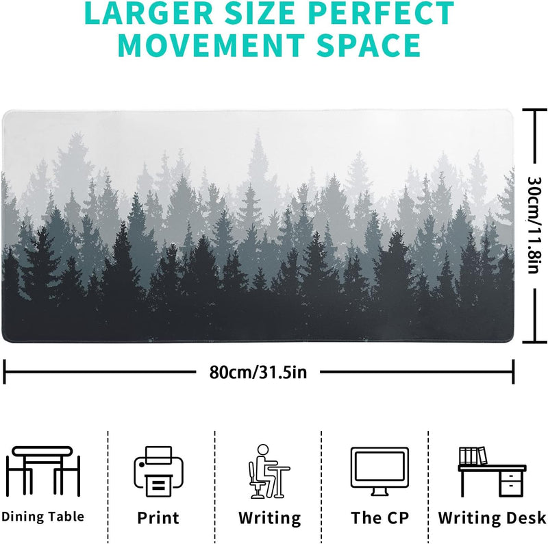 Desk Mat,Large Mouse Pad 31.5x11.8 Inch XL Extended Gaming Mouse Pad Mat with Non-Slip Base Stitched Edges Mousepad for Computer,Office,Keyboard and Laptop - Fog Misty Forest - Fog Misty Forest